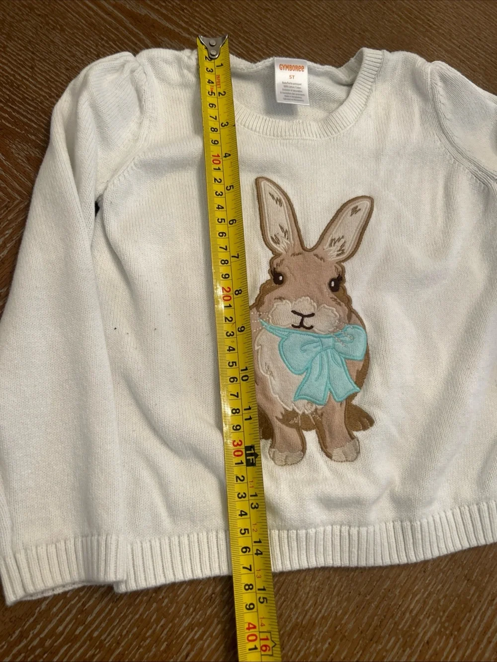 Gymboree Cream Knit Sweater with Bunny and Blue Bow